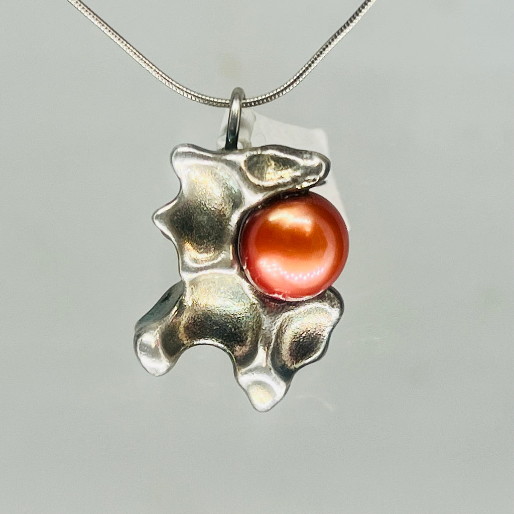 Freeform Orbeez cast Pendant style #2-Dyed red/orange freshwater pearl