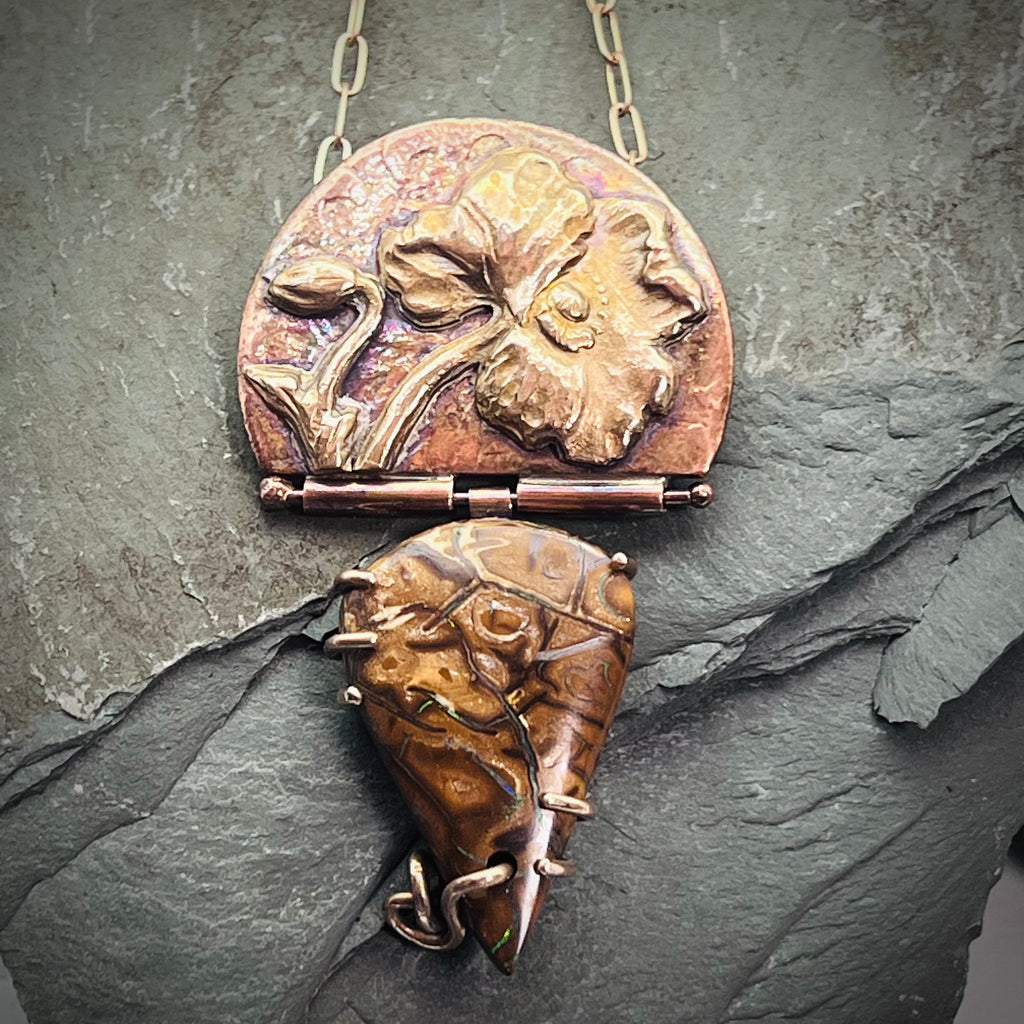 Boulder opal poppy Pendant