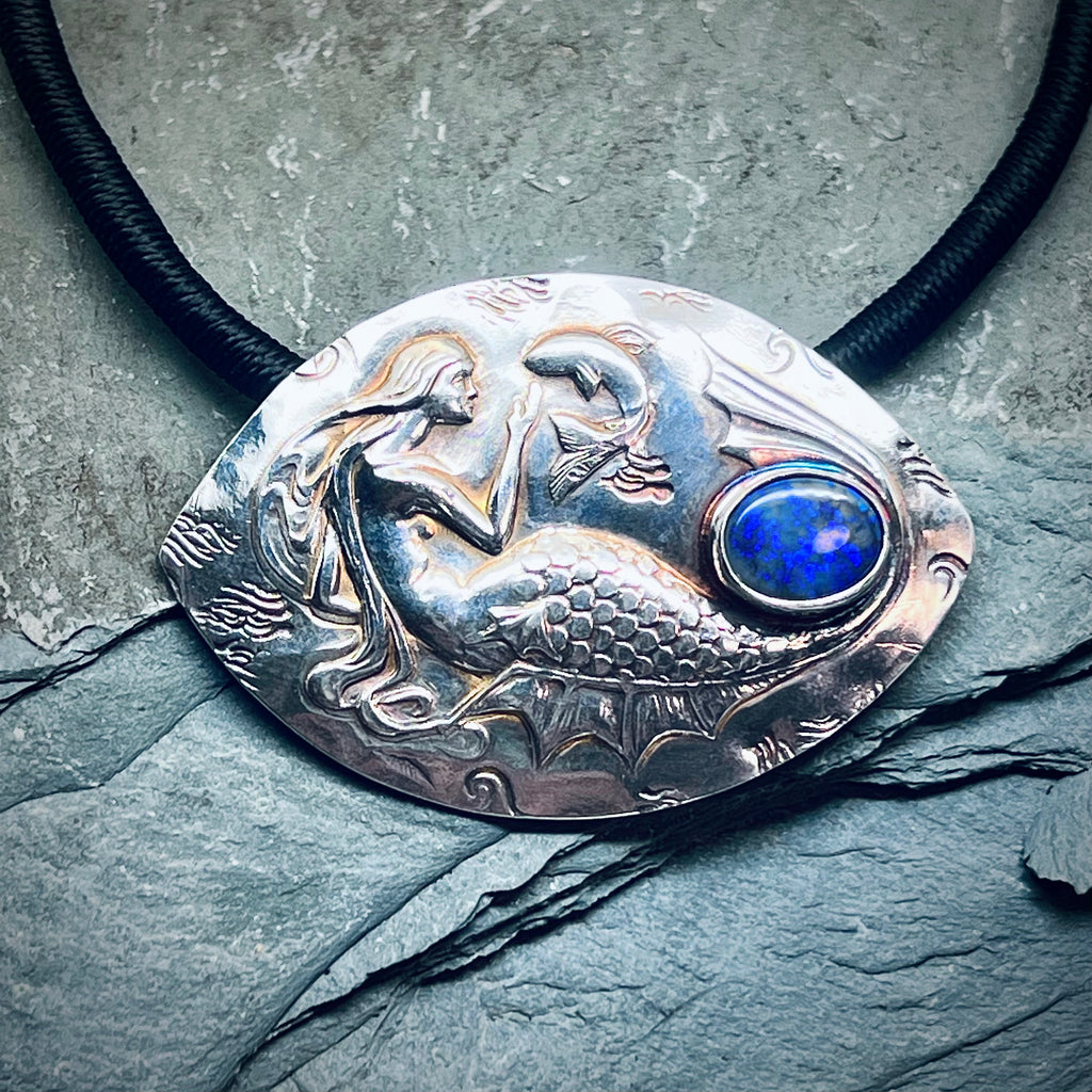 Silver Mermaid Opal Pendant