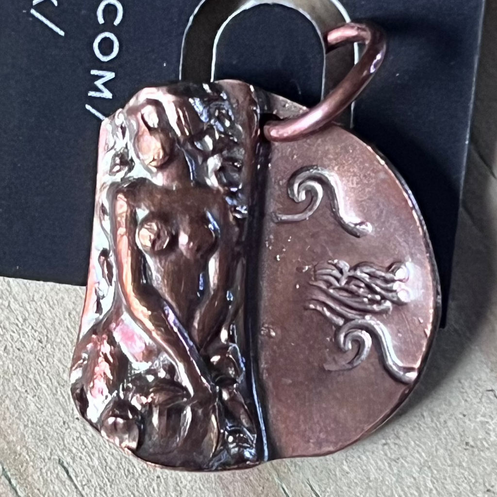 Copper Penny Charm -Mermaid riding a wave