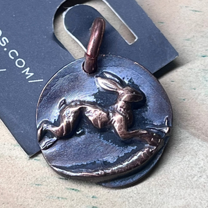 Copper Penny Charm - Rabbit over the moon