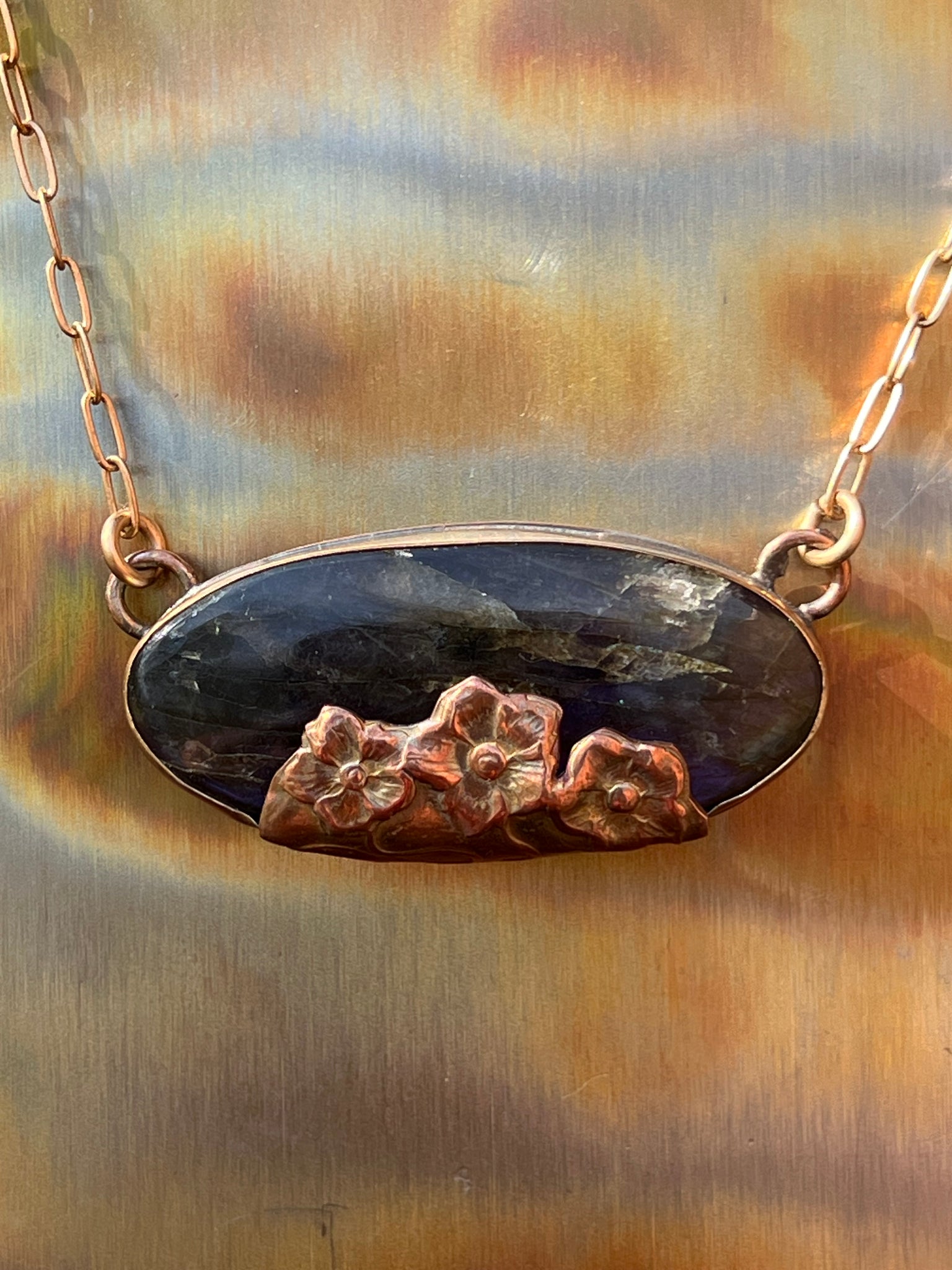 Purple Labradorite flower necklace